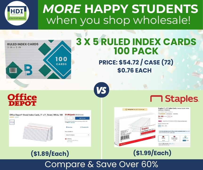 TARJETAS DE ÍNDICE CON RAYOS DE 3 X 5, PAQUETE DE 100