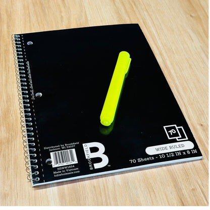 WIDE RULED SPIRAL NOTEBOOK 70 PAGE ASSORTED