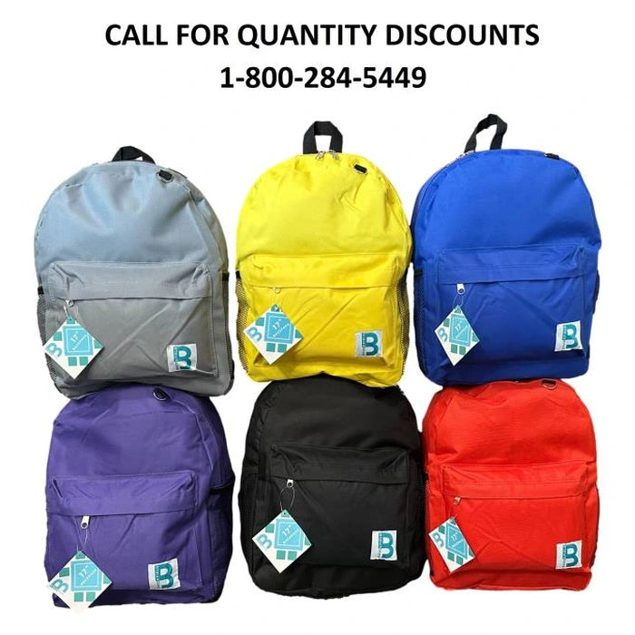 17 IN STURDY SCHOOL BACKPACK 2 MESH SIDE POCKETS ASSORTED