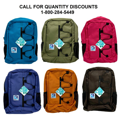 16.5 IN SCHOOL BACKPACK FRONT BUNGEE STRAPS WITH 2 MESH SIDE POCKETS ASSORTED