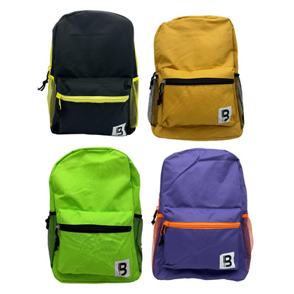 17 IN SCHOOL BACKPACK 2 MESH SIDE POCKETS ASSORTED