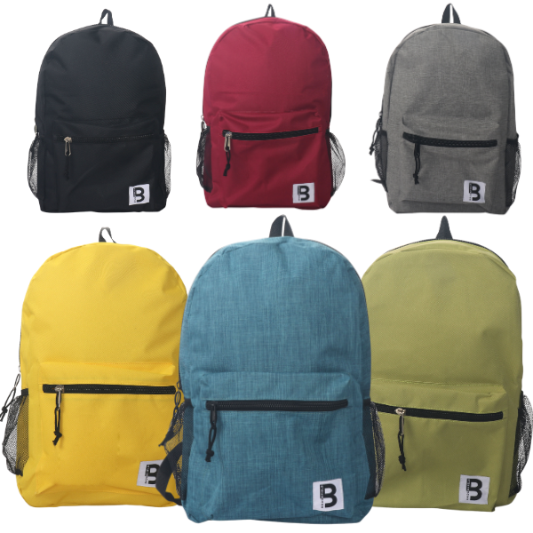 MOCHILA ESCOLAR 19 EN 2 BOLSILLOS LATERALES DE MALLA SURTIDOS