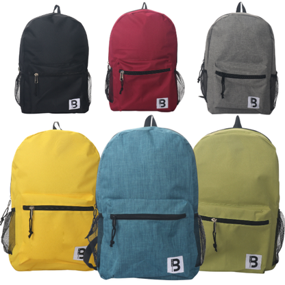 MOCHILA ESCOLAR 19 EN 2 BOLSILLOS LATERALES DE MALLA SURTIDOS