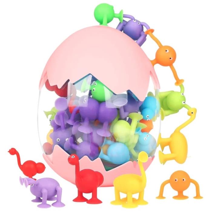40 PC DINOSAUR SUCTION SENSORY TOYS IN PINK DINO EGG