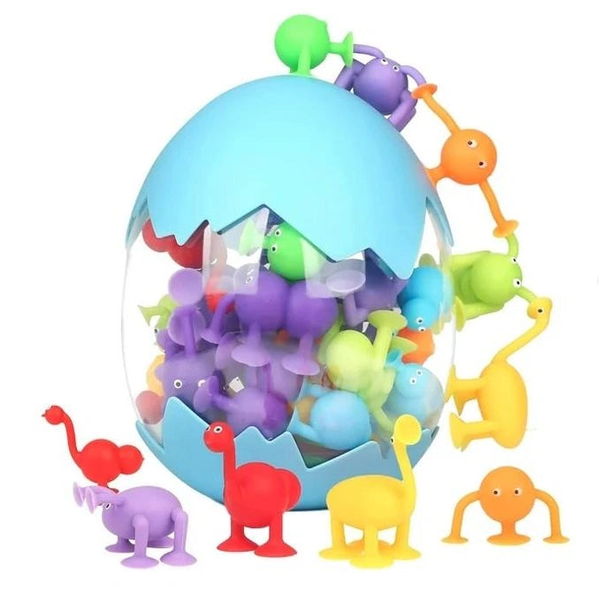 40 PC DINOSAUR SUCTION SENSORY TOYS IN BLUE DINO EGG