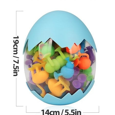 40 PC DINOSAUR SUCTION SENSORY TOYS IN BLUE DINO EGG