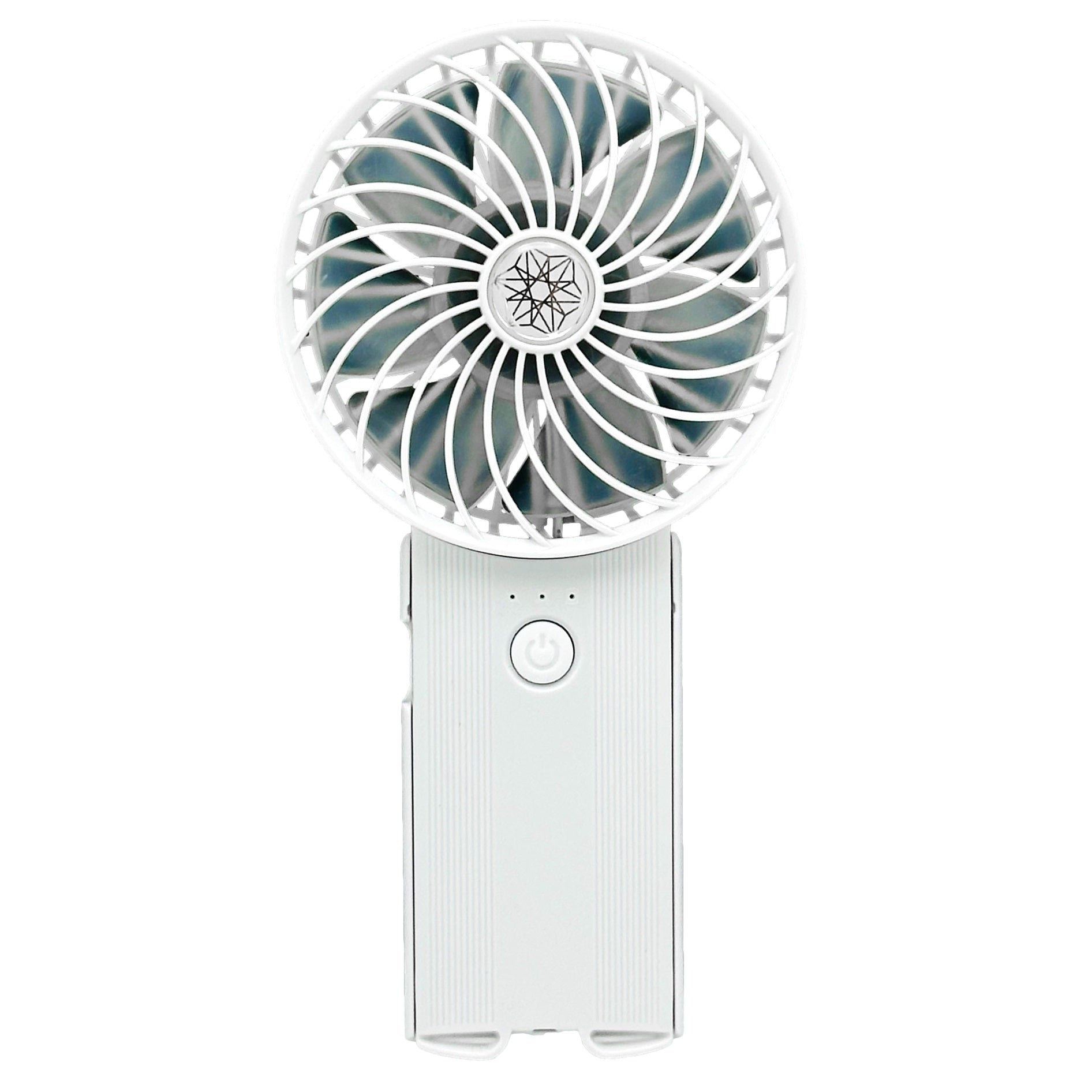 White handheld fan.

