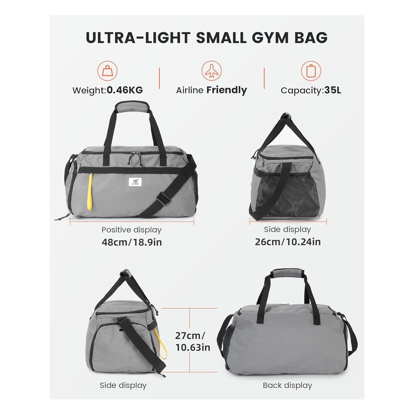 18.9 IN GREY DUFFEL BAG