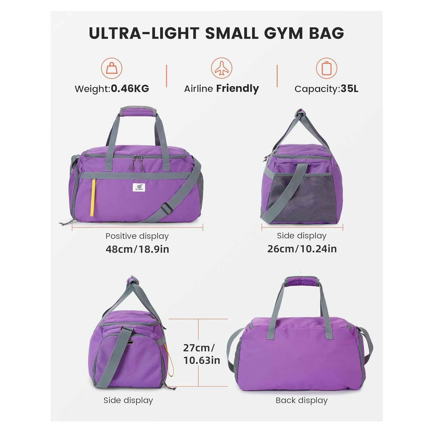18.9 IN PURPLE DUFFEL BAG