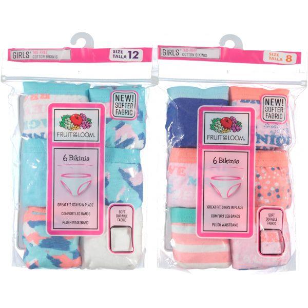 6 PK COTTON GIRLS BIKINI ASST COLORS AND SIZES 4-16