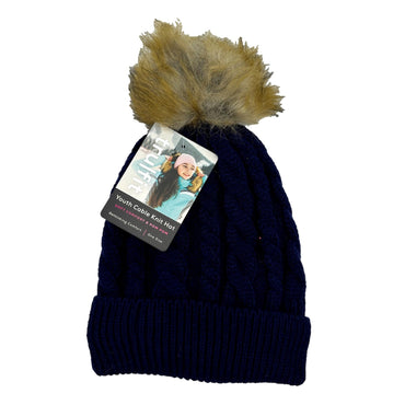 GIRLS CABLE KNIT BEANIE HAT WITH POM POM ASSORTED