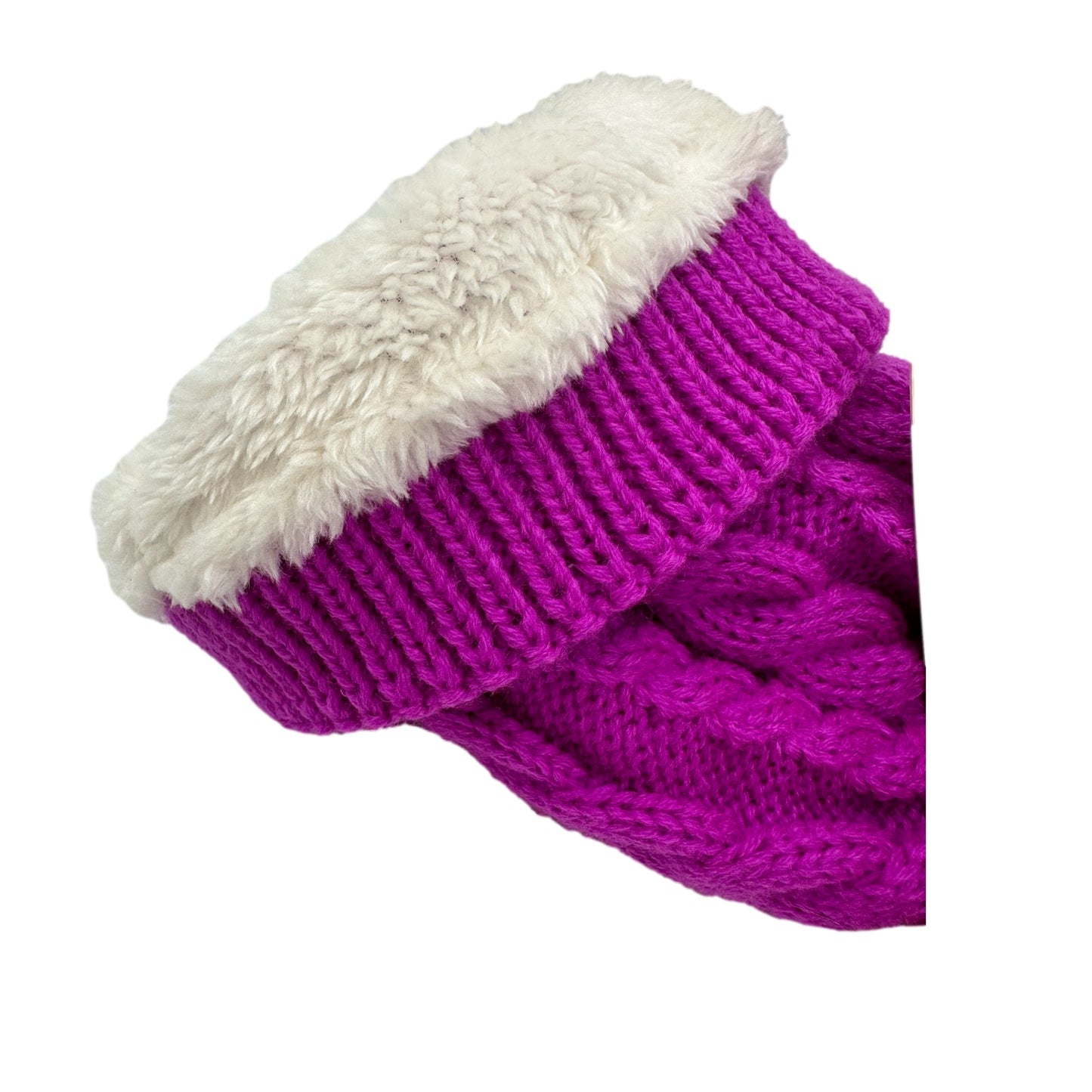 GIRLS CABLE KNIT BEANIE HAT WITH POM POM ASSORTED