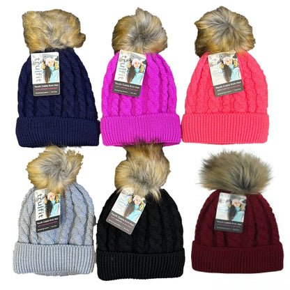 GORRO DE PUNTO CADENA PARA NIÑA CON POMPONES SURTIDO