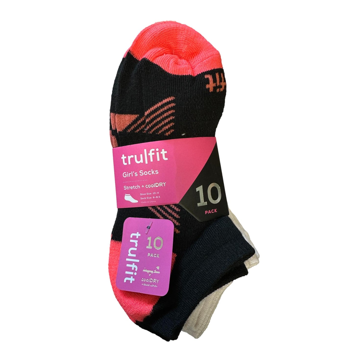 10 PC GIRLS NO-SHOW SOCKS SHOE SIZE: 10-4 ASSORTED