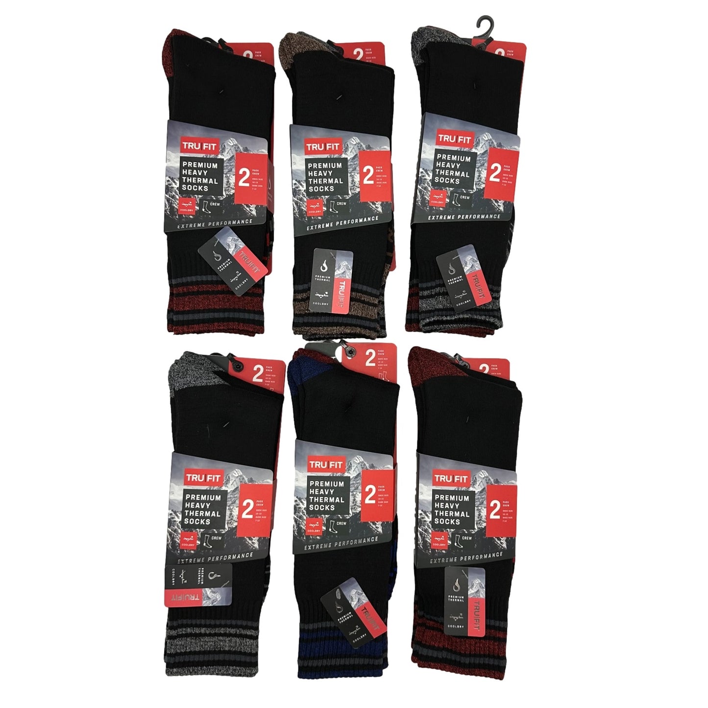 2 PK MEN'S CREW THERMAL SOCKS SHOE SIZE: 7-12 ASSORTED