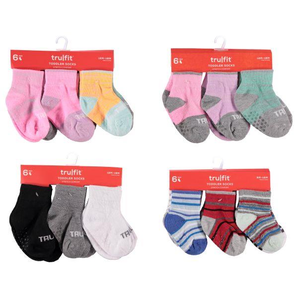 6 PC BABY HIGH-ANKLE GRIP SOCK SIZE: 2T-4T ASSORTED