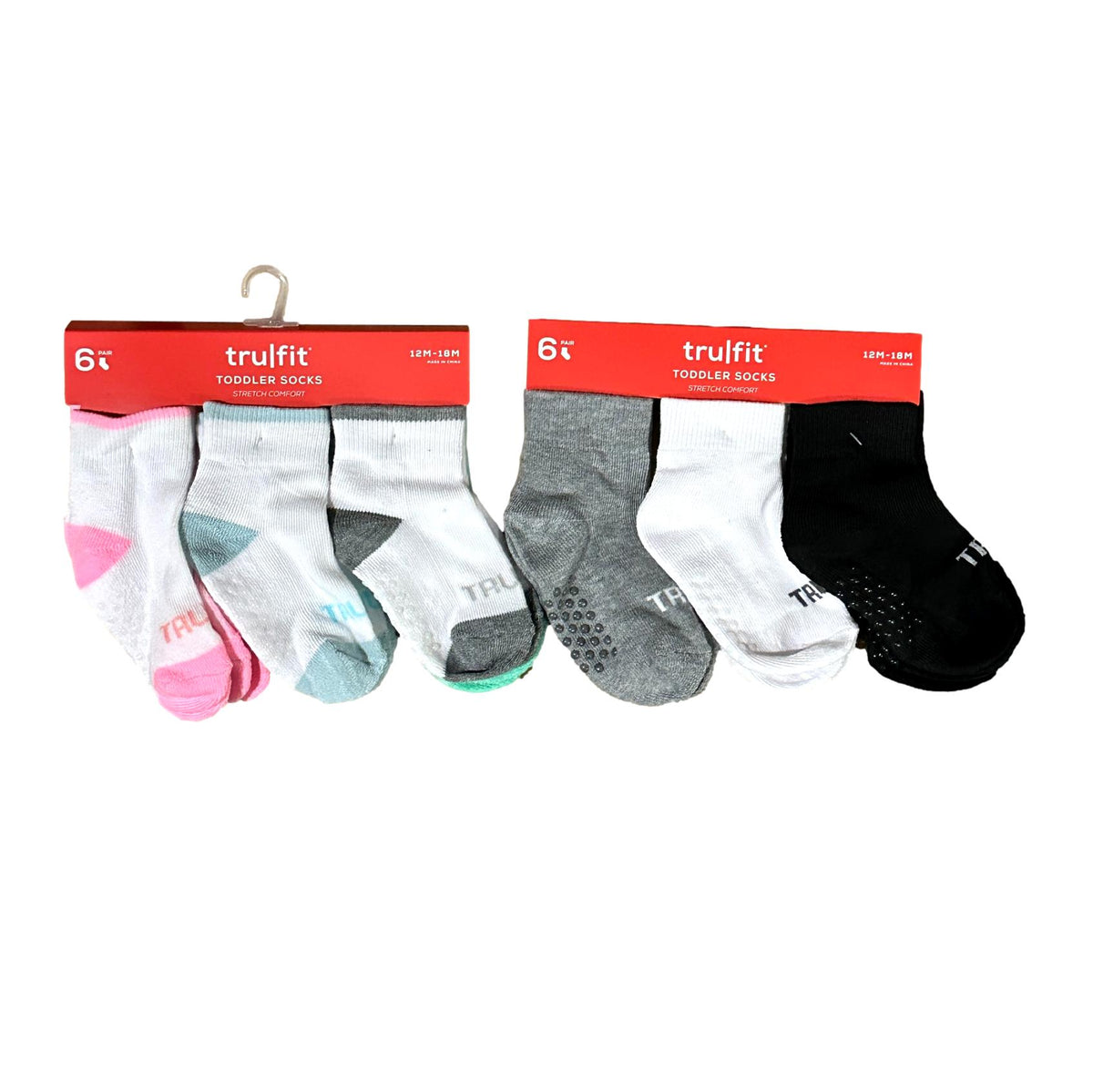 6 PK TODDLER HIGH-ANKLE GRIP SOCK ASSORTED SIZES