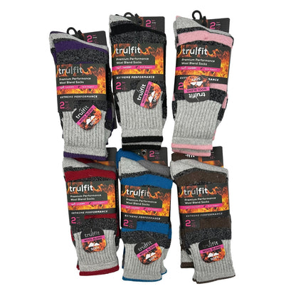 2 PK WOMEN'S WOOL BLEND CREW SOCKS SHOE SIZE: 5-10  ASSORTED