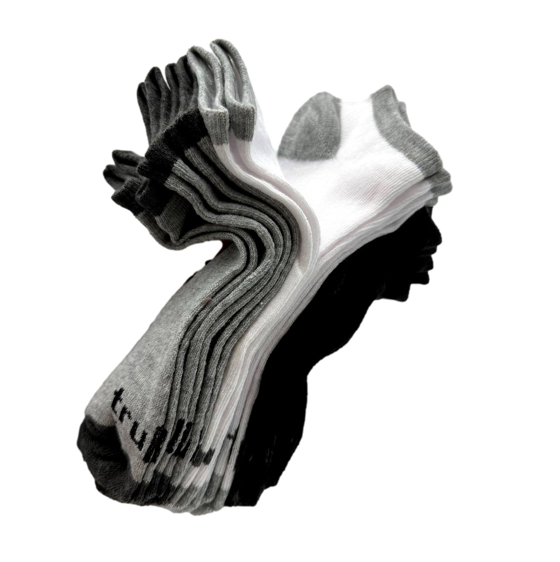 Pile of gray and white socks.