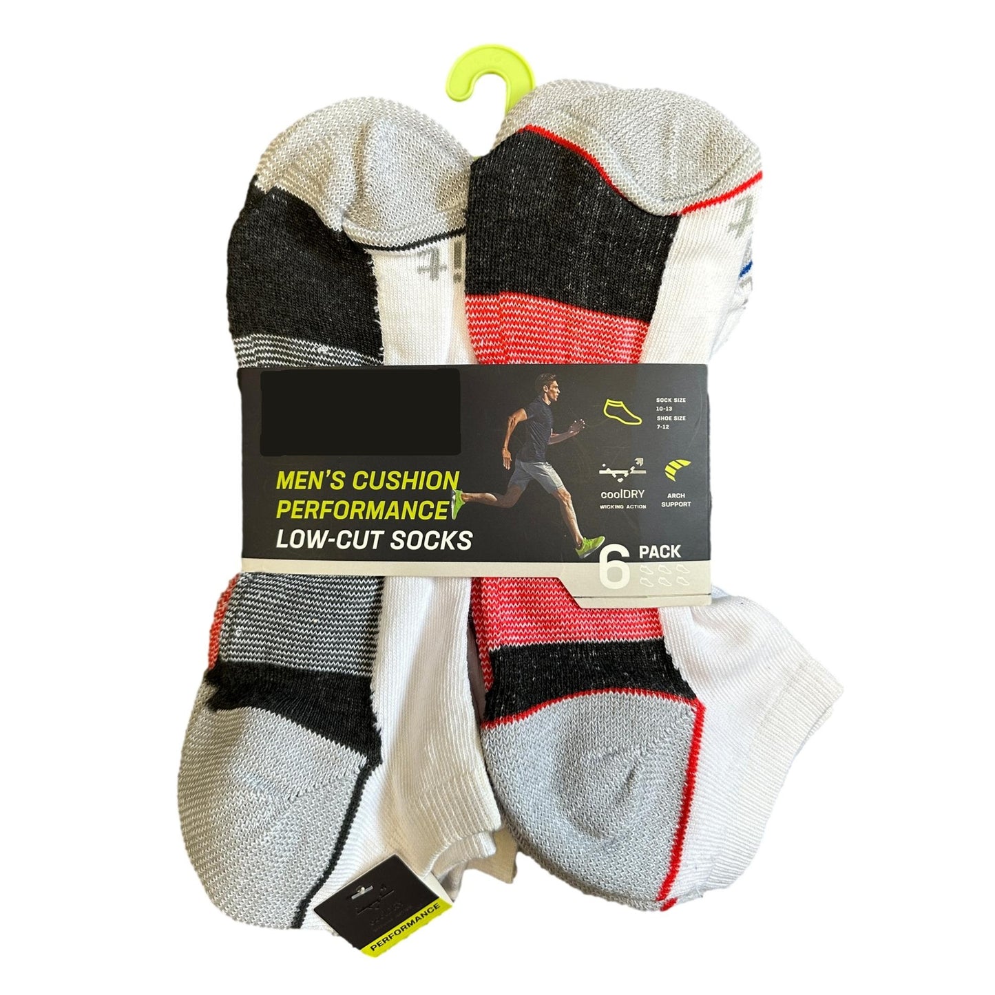 6 PC MEN'S LOW-CUT SOCKS SHOE SIZE: 7-12 ASSORTED