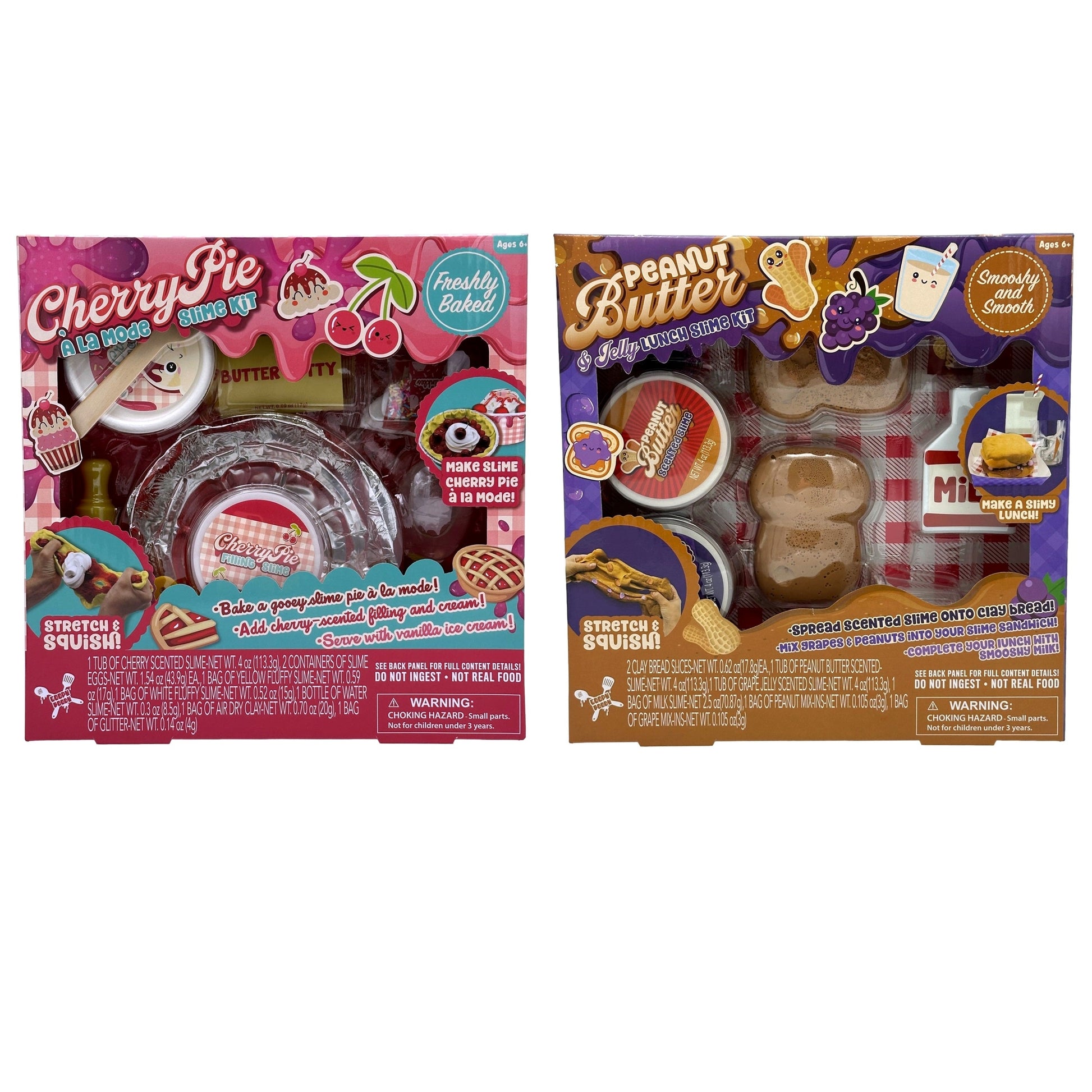 Two slime kits: "Cherry Pie A La Mode" and "Peanut Butter & Jelly Lunch".