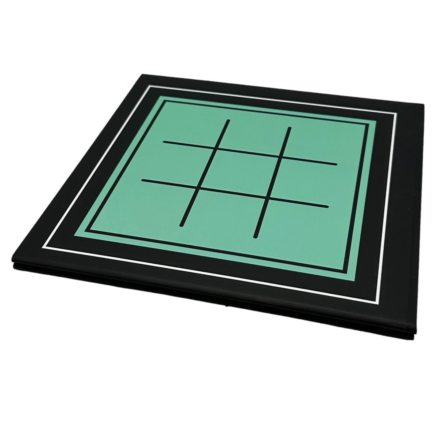Tic-tac-toe board with a black frame and mint green game area.