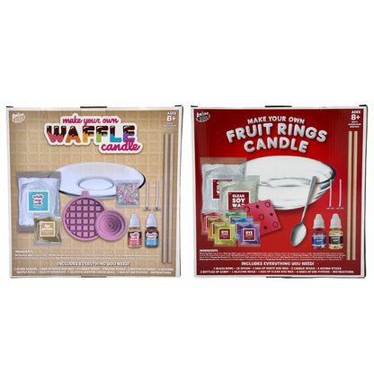Two candle making kits. One waffle candle kit and one fruit rings candle kit.