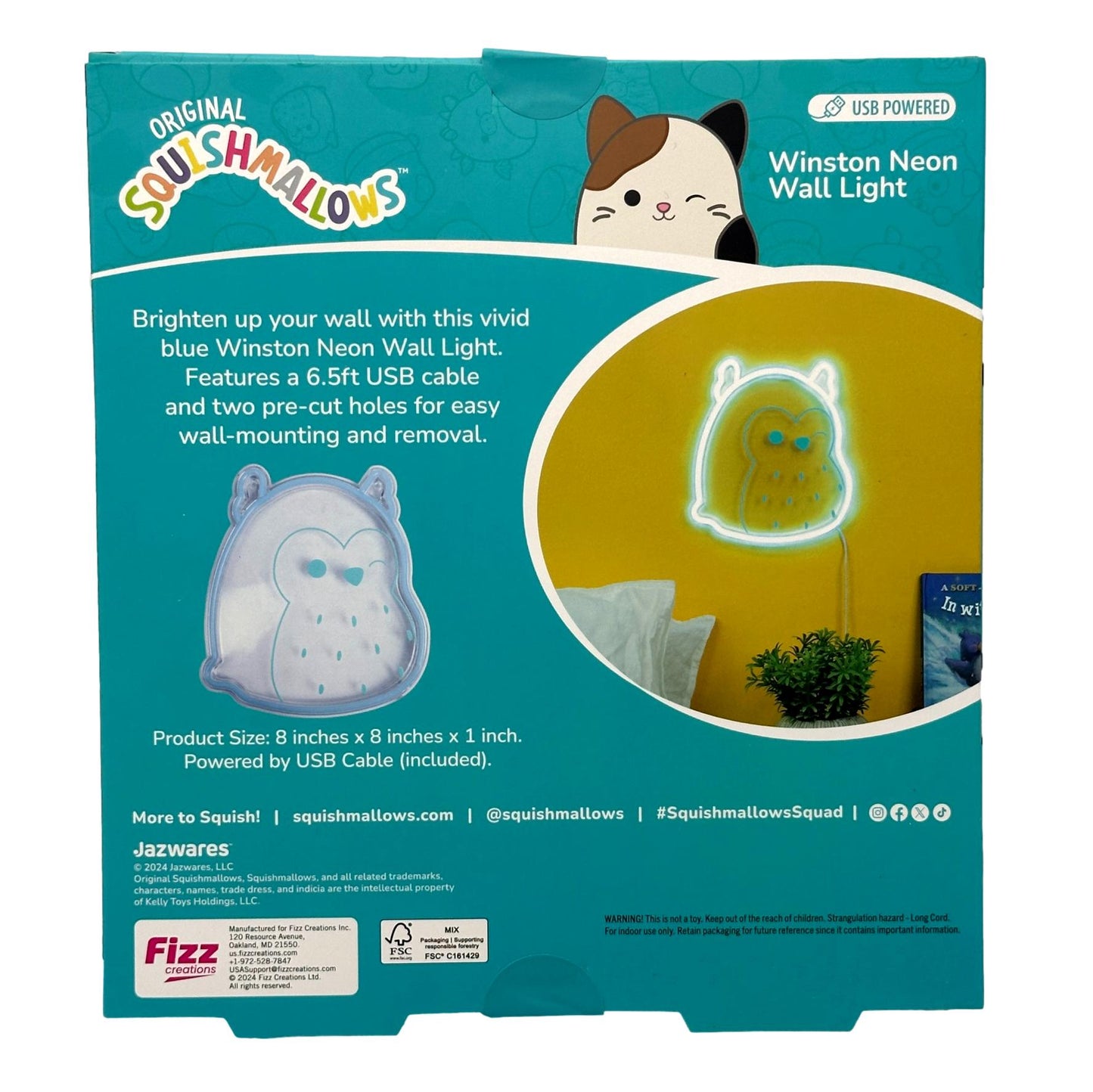 WINSTON THE OWL NEON WALL LIGHT USB POWERED 9 X 7 IN