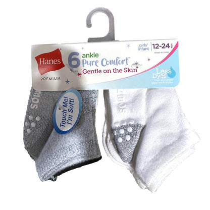 6 PK TODDLER GIRLS ANKLE SOCKS ASSORTED SIZES