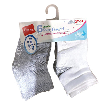 6 PK TODDLER GIRLS ANKLE SOCKS ASSORTED SIZES