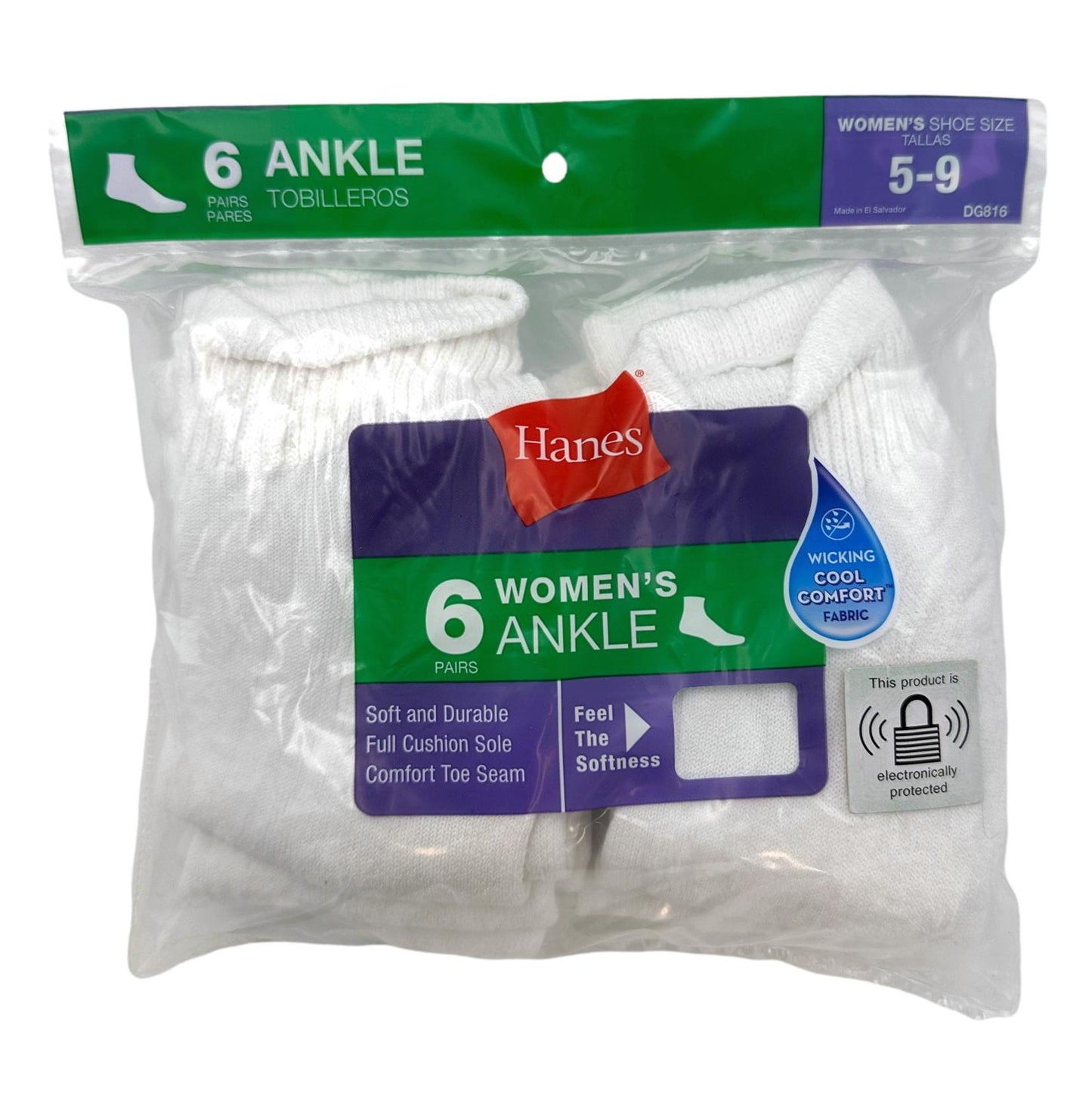 6 PK LADIES ANKLE SOCKS SIZE: 5-9 ASSORTED