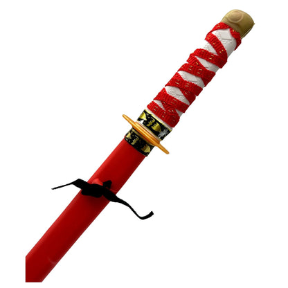 Red katana with red and white handle wrapping.