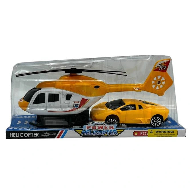 2 PC FREE WHEEL HELICOPTER & RACE CAR FRICTION POWERED