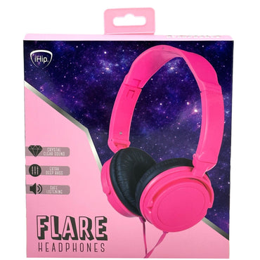 Pink "Flare" headphones in box.