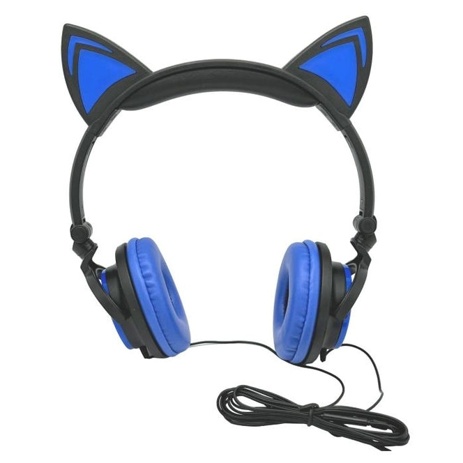 CAT EARS CORDED HEADPHONES FOLDABLE BLUE LED
