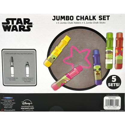 Star Wars jumbo chalk set with five chalk holders and sticks, showcasing colorful designs.