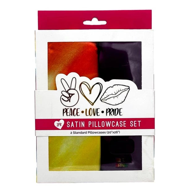 2 PC SATIN PILLOW CASE PEACE LOVE PRIDE SET