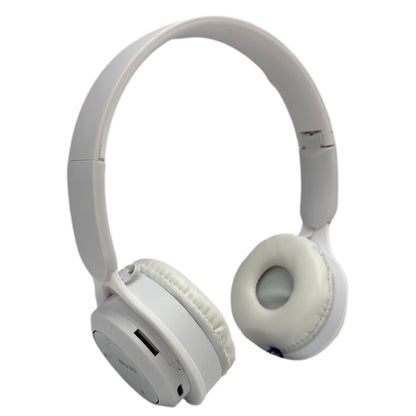 White headphones with circular ear cups.