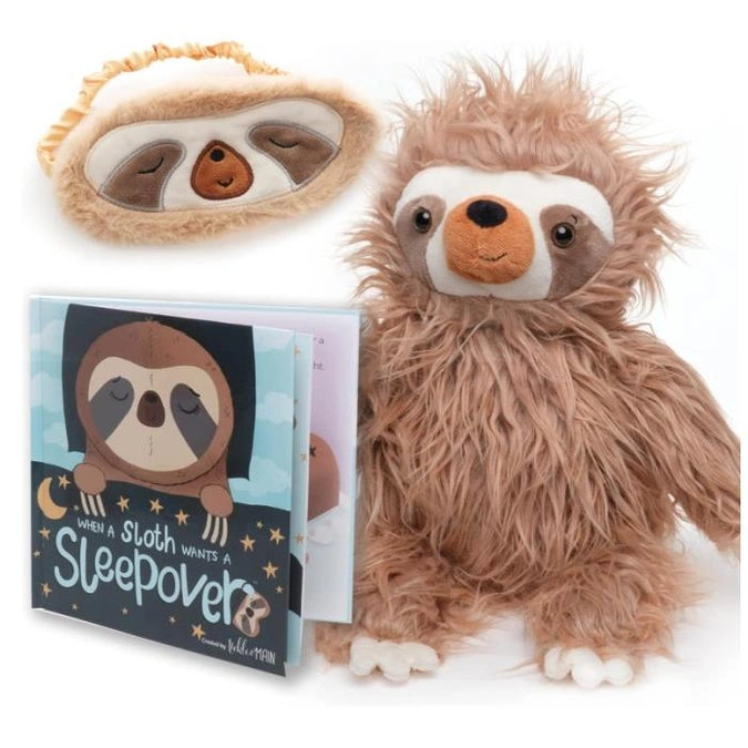 3 PC SLOTH SLEEPOVER SET 18 IN PLUSH, SLEEP MASK, & BOOK