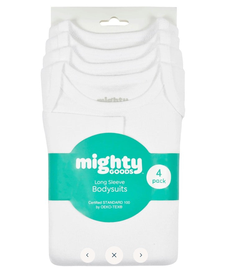 4 PK WHITE NEWBORN LONG SLEEVE BODY SUIT