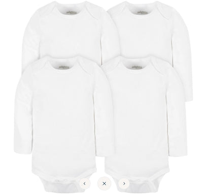 4 PK WHITE NEWBORN LONG SLEEVE BODY SUIT