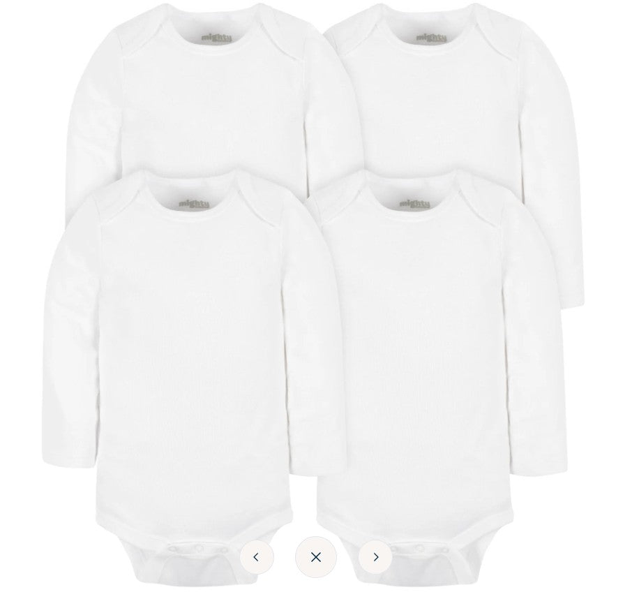 4 PK WHITE 3-6 MONTHS LONG SLEEVE BODY SUIT