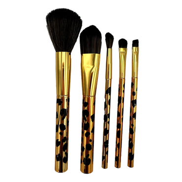 5 PC GOLD LEOPARD PRINT MAKEUP BRUSH SET