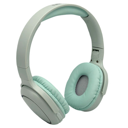 Light blue and grey over-ear headphones.
