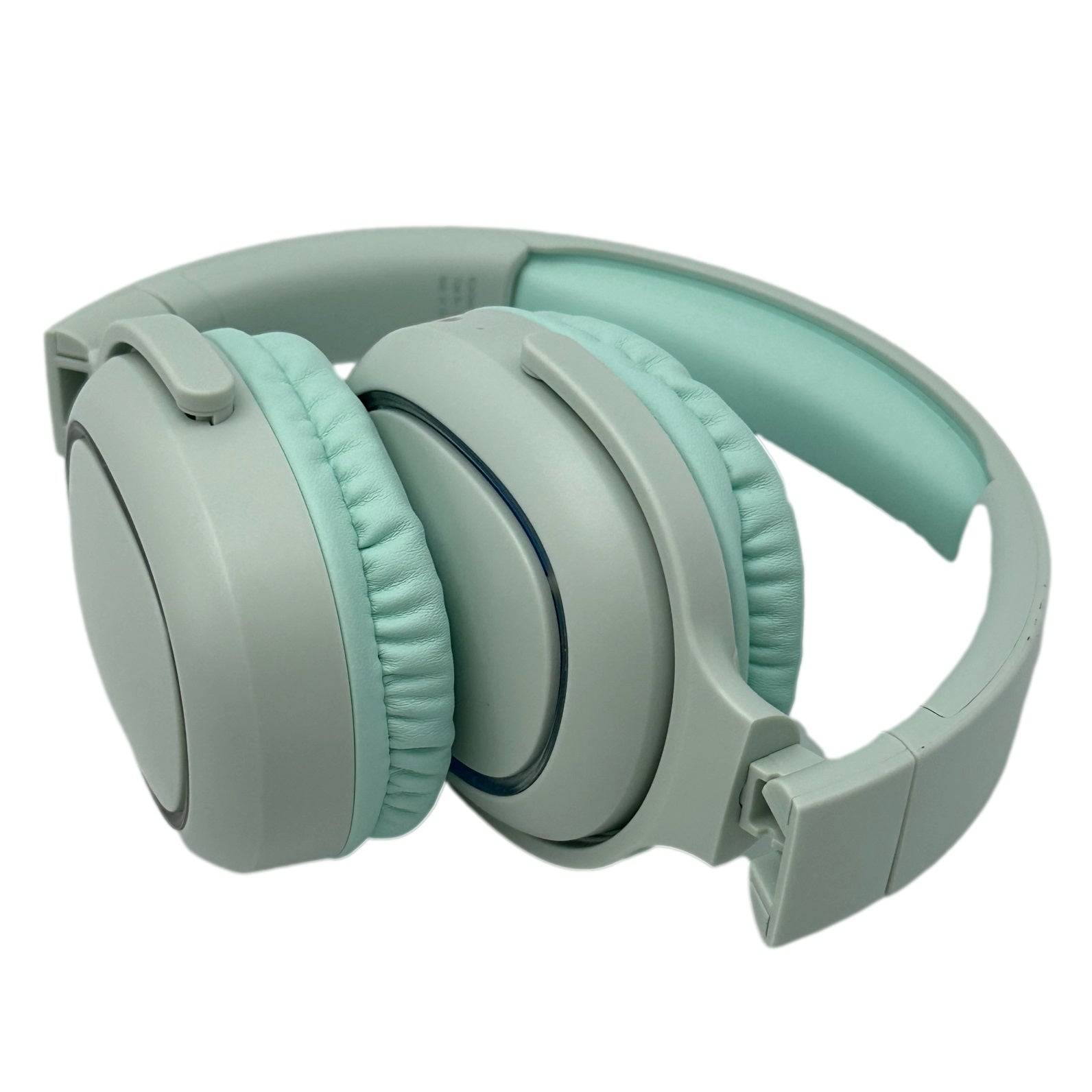 Gray and turquoise headphones.