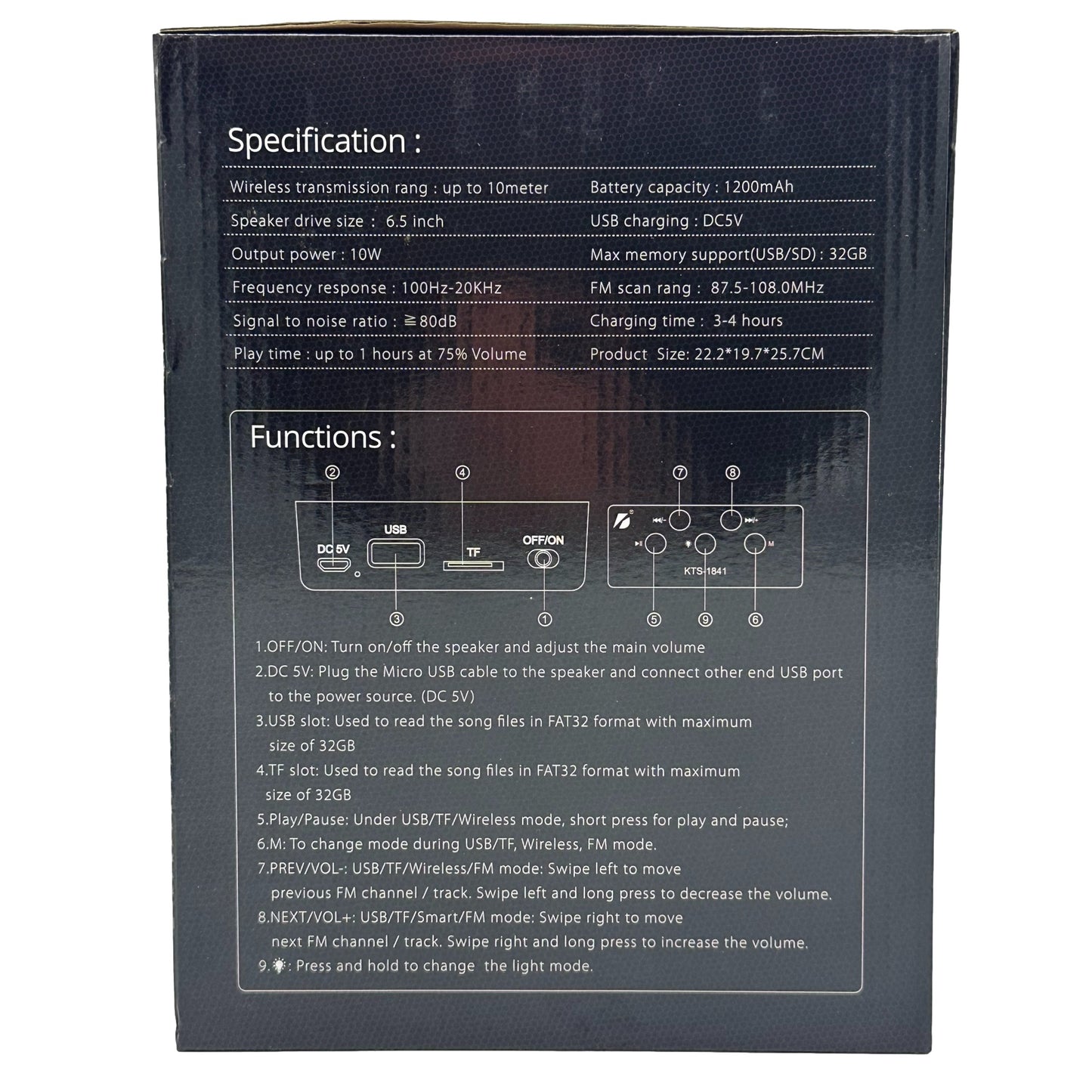 RGB LIGHT BT SPEAKER 9 X 8 X 10.5 IN