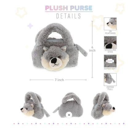 7 IN PLUSH WOLF HANDBAG