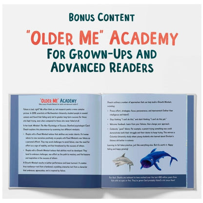 A book page titled "Older Me" Academy for grown-ups and advanced readers.