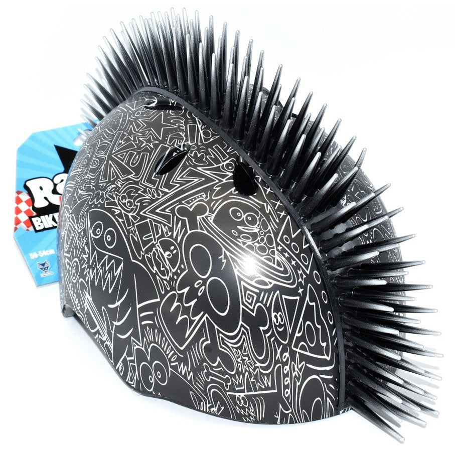 BLACK DOODLE BIKE HELMET WITH MOHAWK