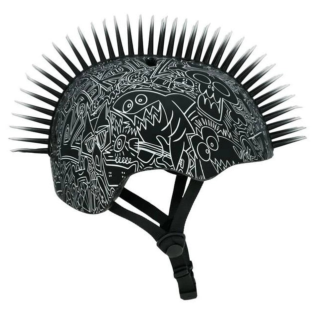 BLACK DOODLE BIKE HELMET WITH MOHAWK